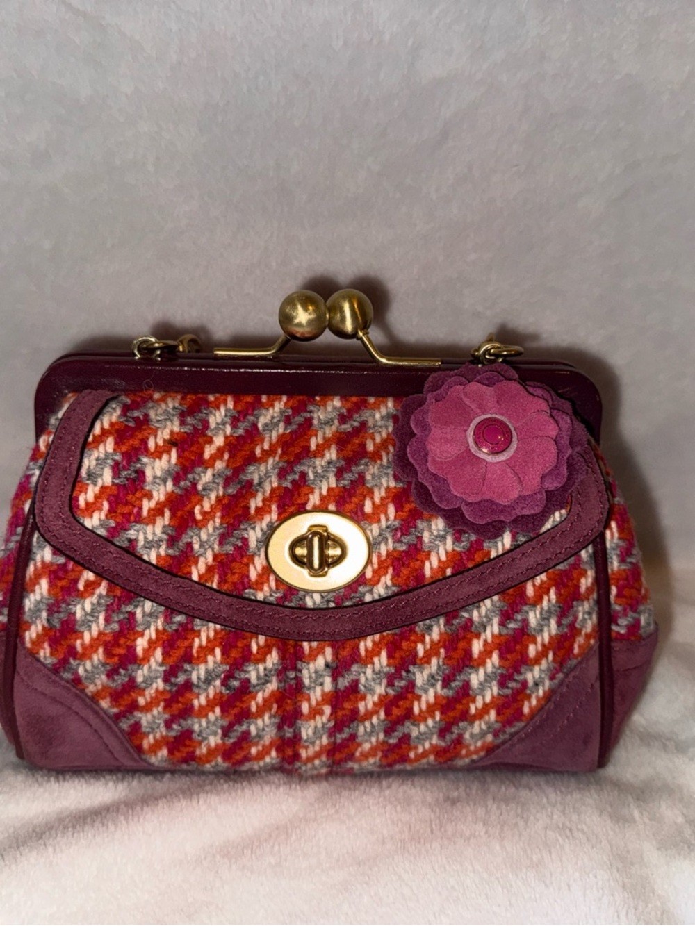 Coach Red & Pink Tweed Frame Mini Bag with Gold Turnlock - Picture 7 of 7